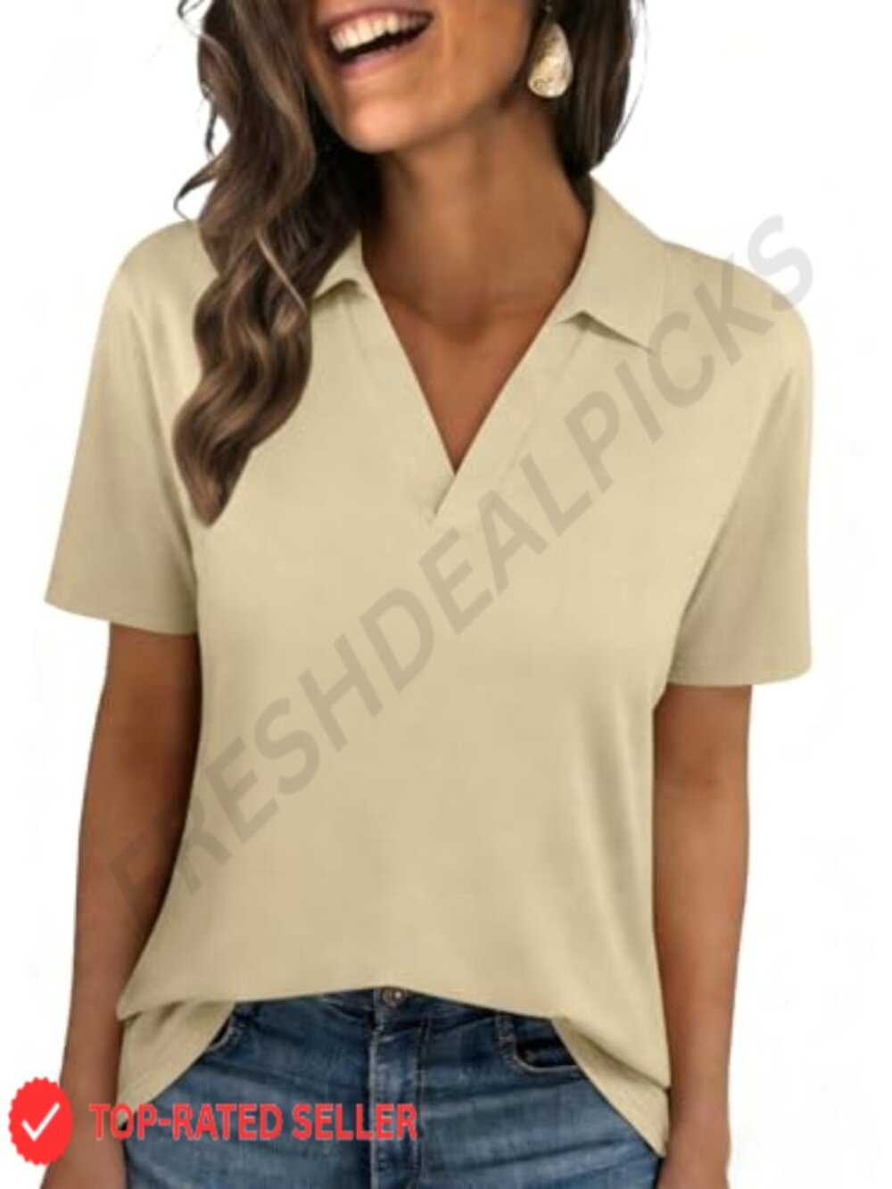 Womens Polo Shirt Short Sleeve V Neck Collared Business Casual Summer Blouse Top